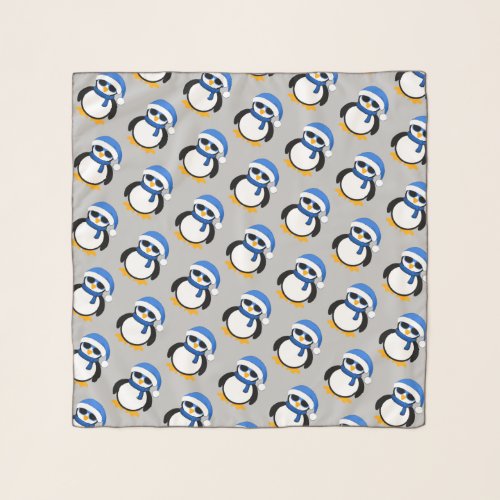 Cute cool penguin Christmas winter pattern gray Scarf