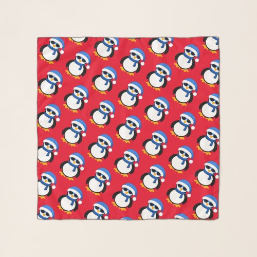 Cute cool penguin Christmas winter pattern red Scarf