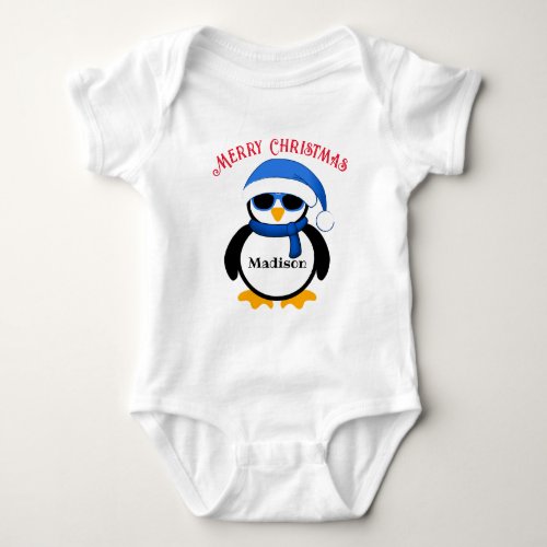 Cute cool penguin Christmas winter Personaliize Baby Bodysuit