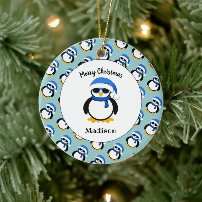 Cute cool penguin Christmas winter Personalize Ceramic Ornament (Tree)