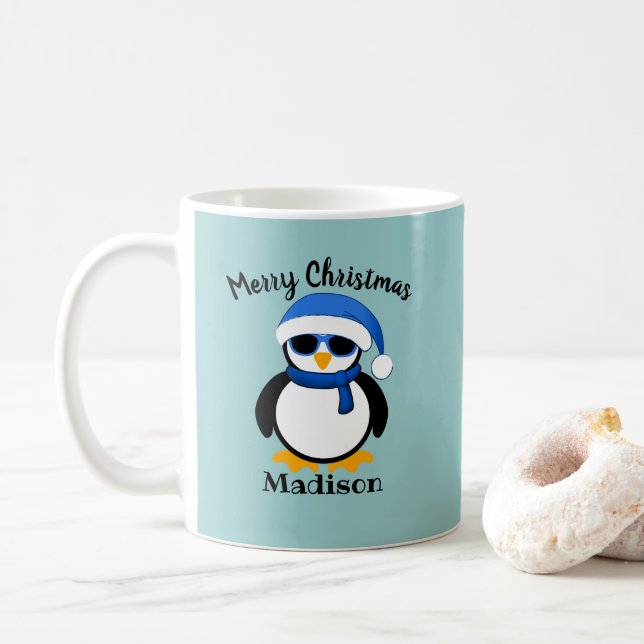 Cute cool penguin Christmas winter Personalize Cof Coffee Mug (With Donut)