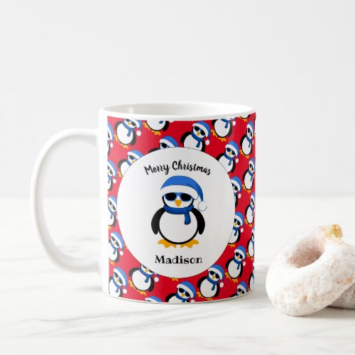 Cute cool penguin Christmas winter Personalize red Coffee Mug