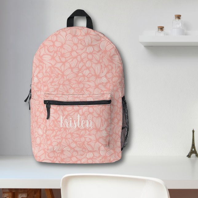 Cute Cool Pink Abstract Line Art Monogram Name Printed Backpack (Creator Uploaded)