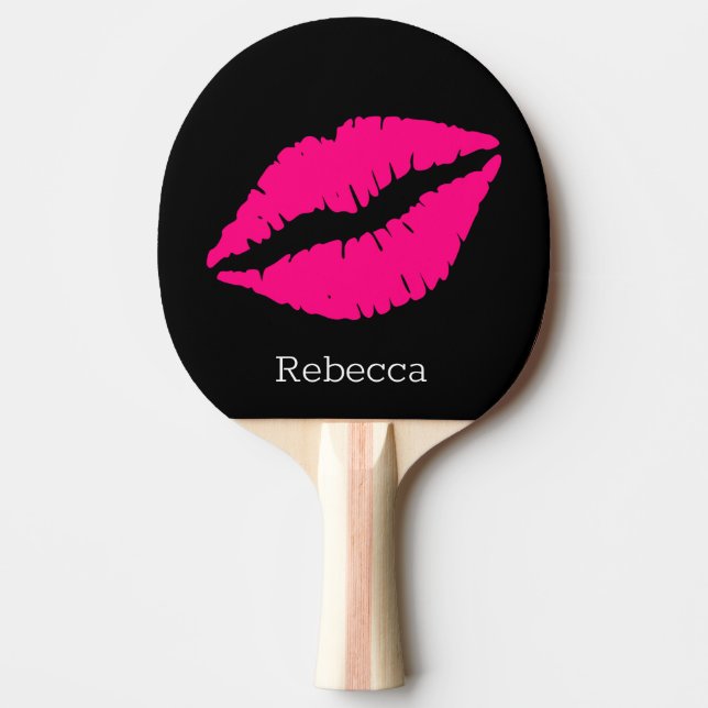 Cute Cool Pink Lip Monogrammed Ping Pong Paddle (Front)