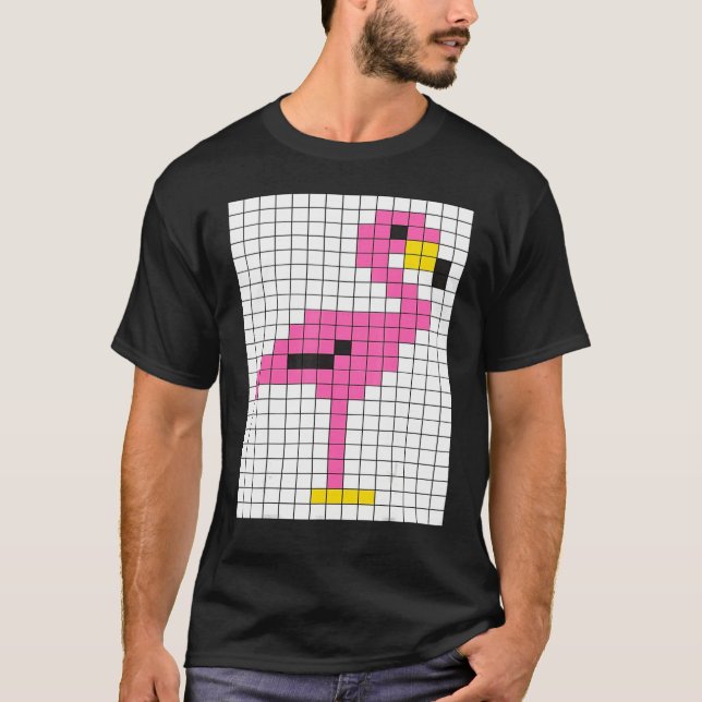 Cute Cool Pixel Pink Flamingo T-Shirt (Front)