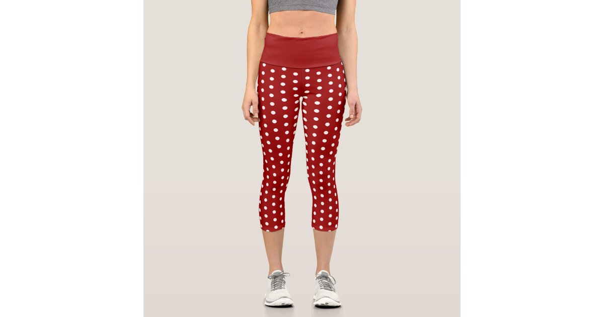 Cute cool red White polka dots retro pattern Capri Leggings