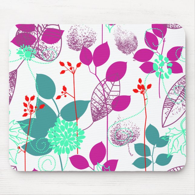 Cute Cool Retro Elegant Aqua Floral Mouse Pad (Front)