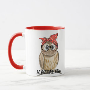Cute Cool Rockabilly Owl in Glasses & Red Bandana Mug