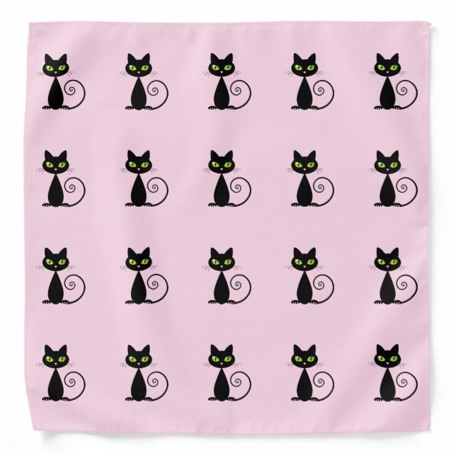 Cute Cool Sitting Black Cat with Green Eyes Bandana (Front)