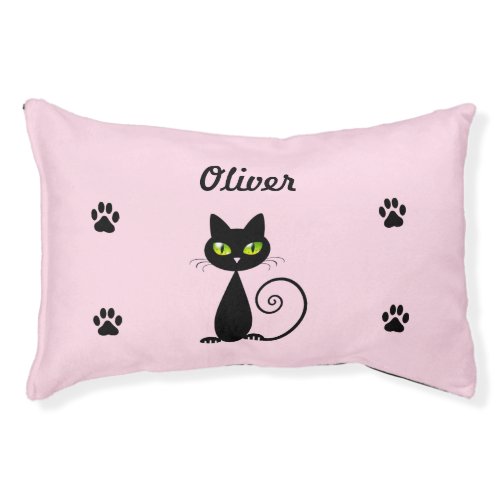 Cute Cool Sitting Black Cat with Green Eyes Pet Bed