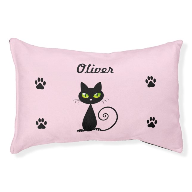 Cute Cool Sitting Black Cat with Green Eyes Pet Bed (Front)