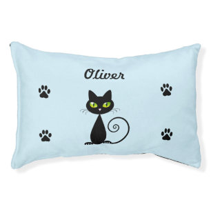 Cute Cool Sitting Black Cat with Green Eyes Pet Bed