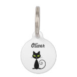 Cute Cool Sitting Black Cat With Green Eyes Pet Id Tag at Zazzle