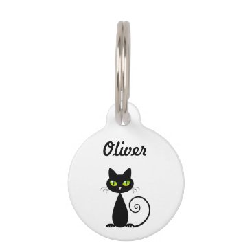 Cute Cool Sitting Black Cat with Green Eyes Pet ID Tag