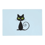 Cute Cool Sitting Black Cat With Green Eyes Placemat at Zazzle