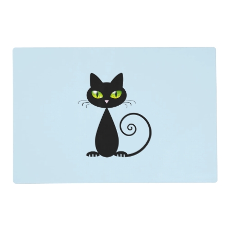 Cute Cool Sitting Black Cat With Green Eyes Placemat