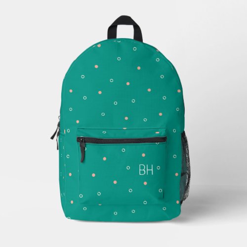 Cute Cool Teal Polka Dots Monogram Initials Printed Backpack