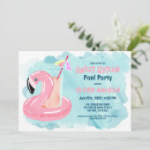 Cute Cool Tropical Flamingo Pool Party Sweet 16 Invitation (Standing Front)