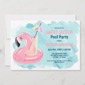 Cute Cool Tropical Flamingo Pool Party Sweet 16 Invitation (Front)