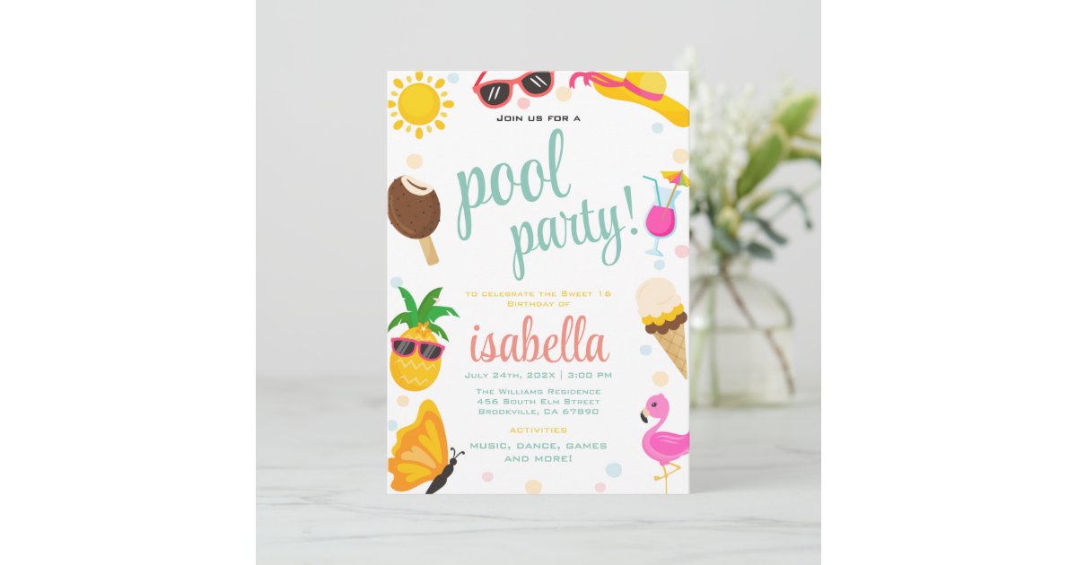 Cute Cool Tropical Pool Party Summer Birthday Invitation | Zazzle