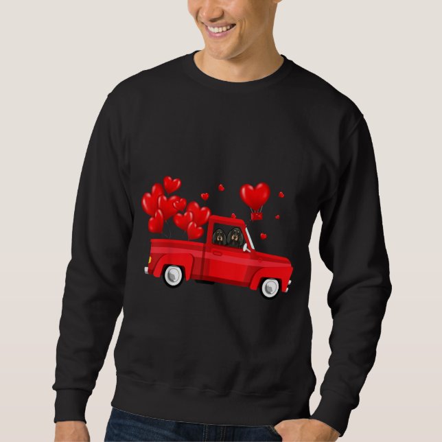 Cute Coonhound Riding Red Truck Love Valentine's D Sweatshirt (Front)