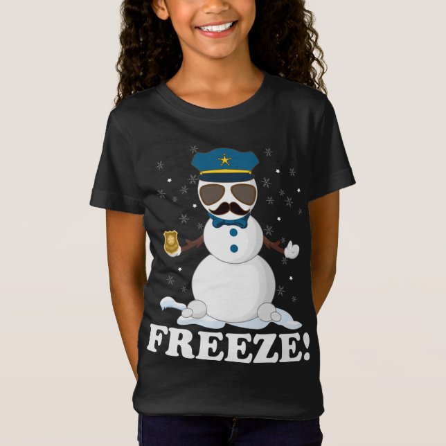 Cute Cop Snowman Freeze Funny Police Christmas Par T-Shirt (Front)