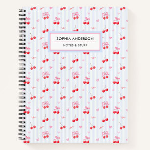 Cute Coquette Aesthetic Cherries Bows Personalized Notebook