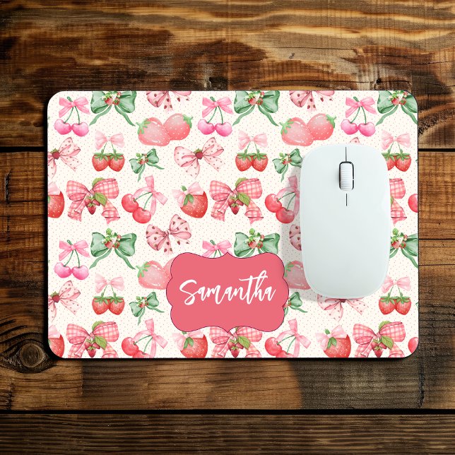Cute Coquette aesthetic girly strawberry pattern Mouse Pad (Creator Uploaded)