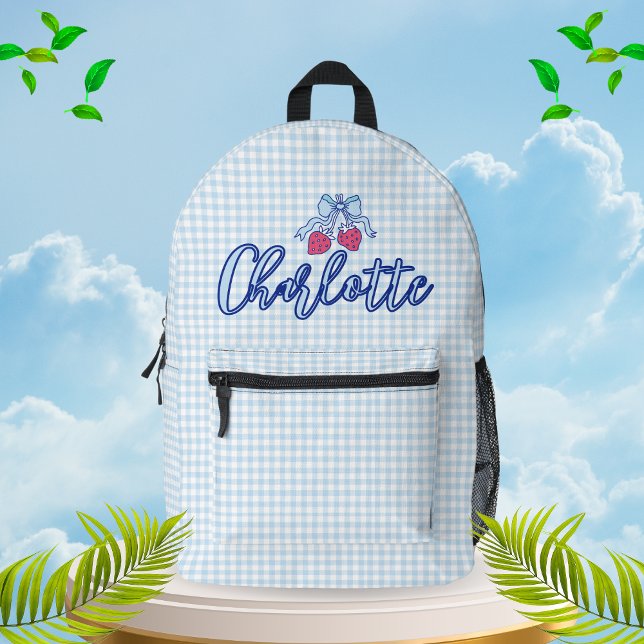 Cute Coquette Blue Bow Plaid Personalized Printed Backpack (Creator Uploaded)