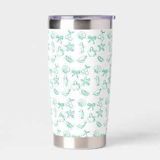 Cute Coquette Blue Bows and Cherries Pattern Trave Insulated Tumbler