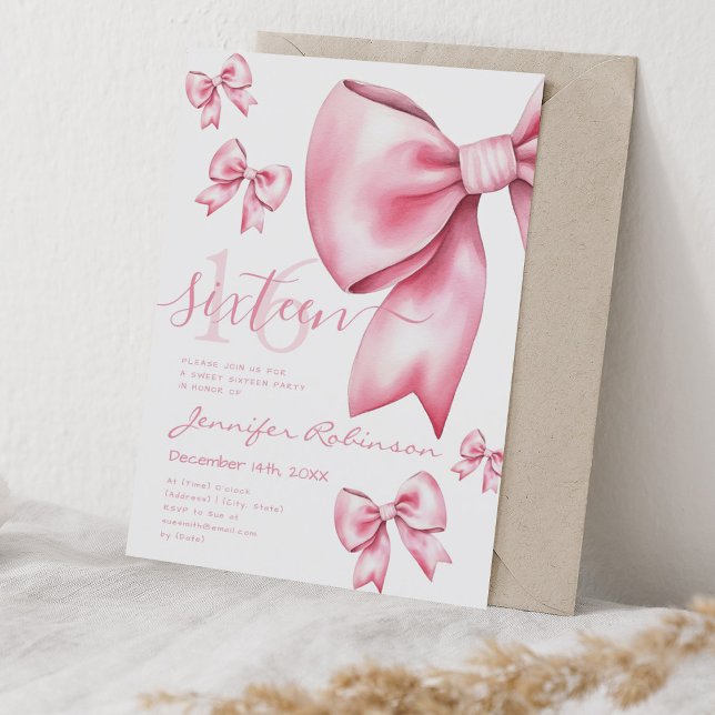 Cute Coquette Blush Pink Bow Sweet 16  Invitation (Cute Coquette Blush Pink Bow Sweet 16 Invitation)