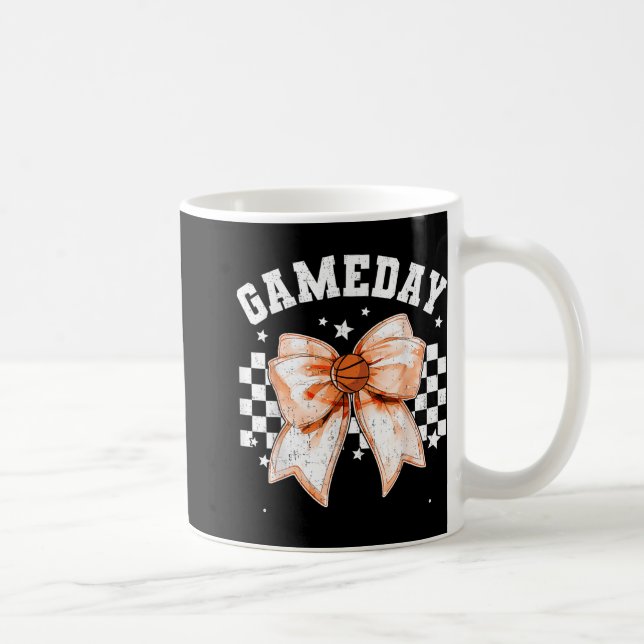 Cute Coquette Bow Basketball Retro Game Day Women  Coffee Mug (Right)