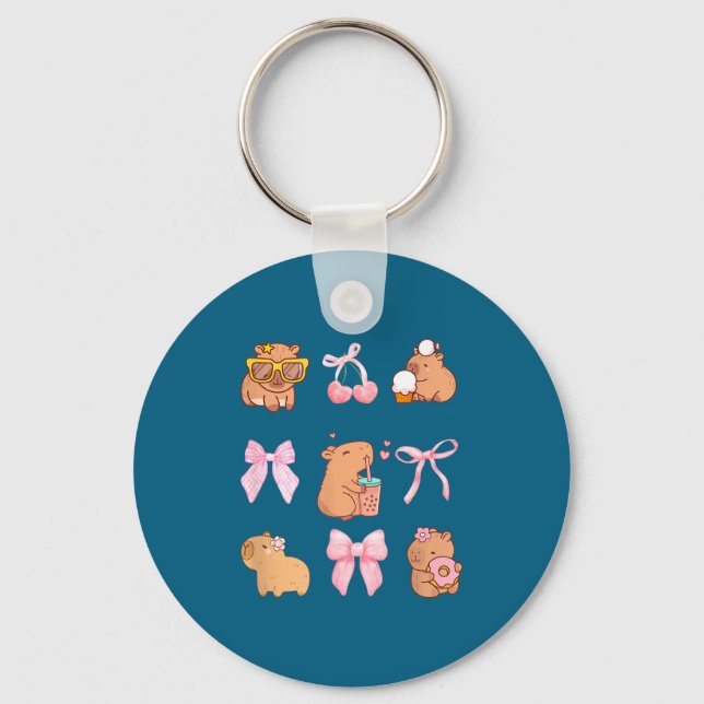 Cute Coquette Bow Capybara Pajamas Pjs Clothes Gir Keychain (Front)