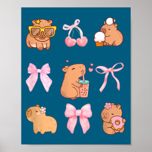 Cute Coquette Bow Capybara Pajamas Pjs Clothes Gir Poster