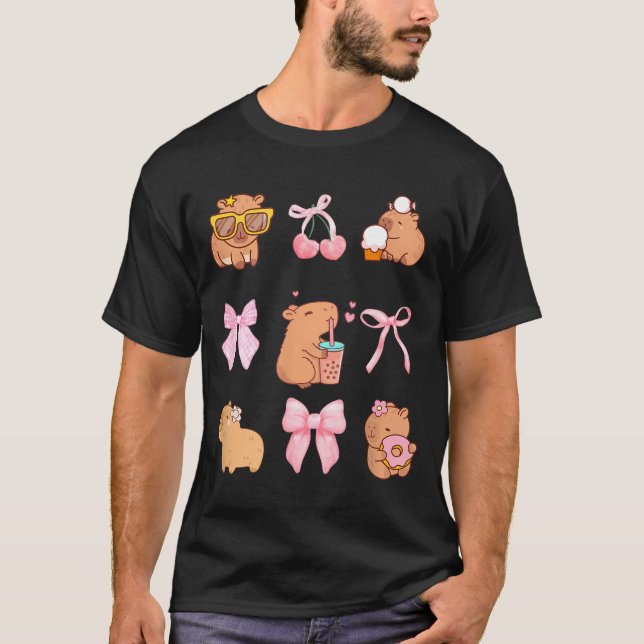 Cute Coquette Bow Capybara Pajamas Pjs Clothes Gir T-Shirt (Front)