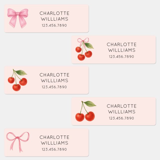 Cute Coquette Bow Cherry Back to School Kids Labels (Group)