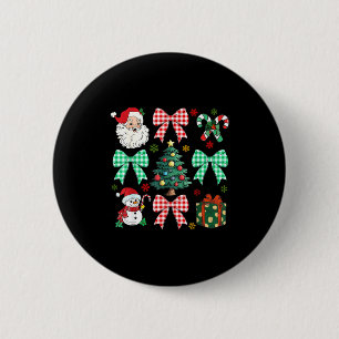 Cute Coquette Bow Christmas Tree Santa Gingerbread Button