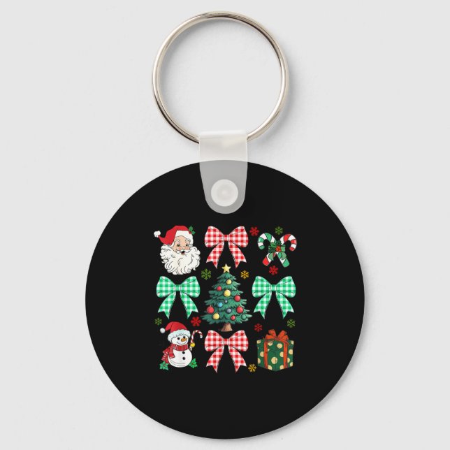 Cute Coquette Bow Christmas Tree Santa Gingerbread Keychain (Front)