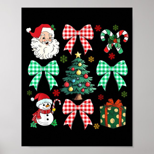 Cute Coquette Bow Christmas Tree Santa Gingerbread Poster (Front)