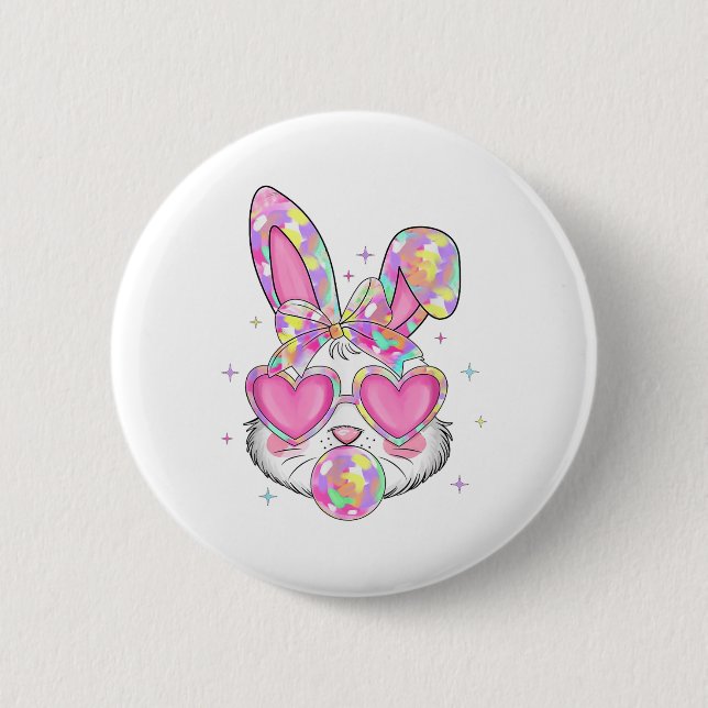 Cute Coquette Bow Easter Day Rabbit Bunny Ears Gir Button (Front)