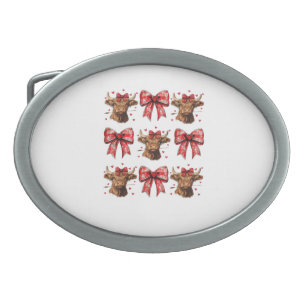 Cute Coquette Bow Heart Highland Cow Western Valen Belt Buckle