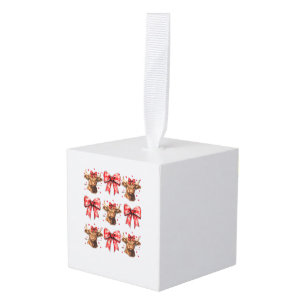Cute Coquette Bow Heart Highland Cow Western Valen Cube Ornament