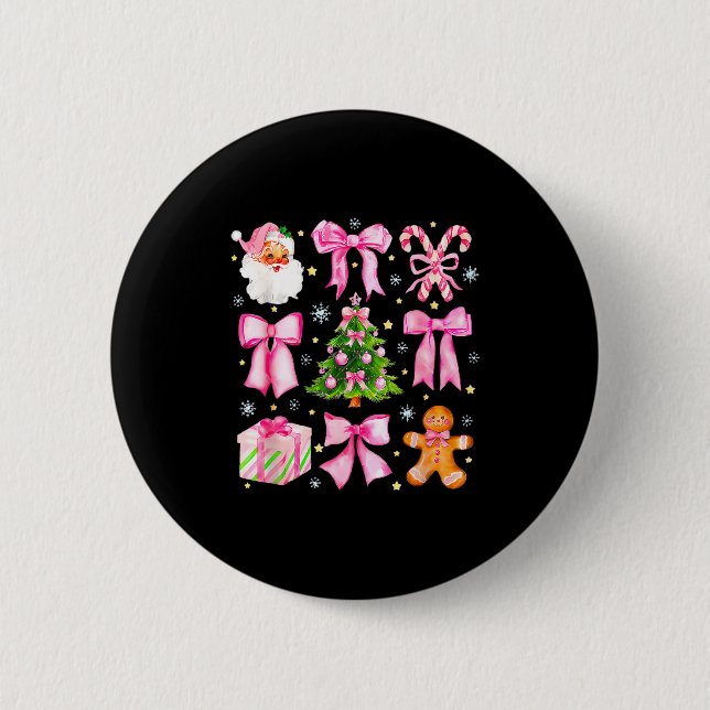 Cute Coquette Bow Nk Christmas Tree Santa Gingerbr Button (Front)