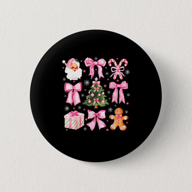 Cute Coquette Bow Nk Christmas Tree Santa Gingerbr Button (Front)