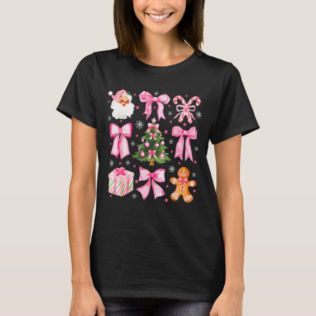 Cute Coquette Bow Nk Christmas Tree Santa Gingerbr T-Shirt (Front)