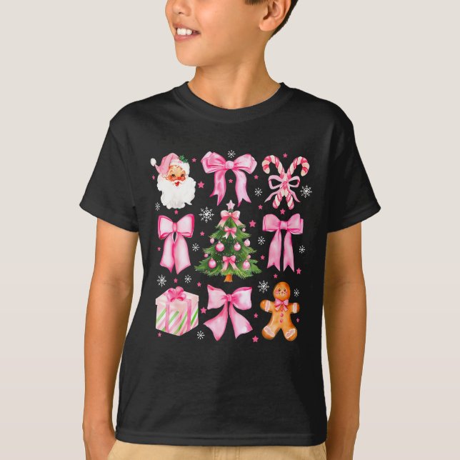 Cute Coquette Bow Nk Christmas Tree Santa Gingerbr T-Shirt (Front)