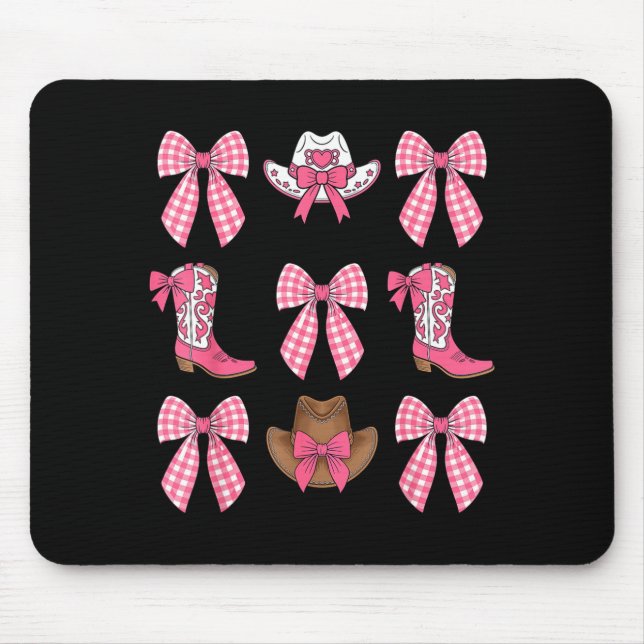 Cute Coquette Bow Nk Cowgirl Boots And Hats Cowgir Mouse Pad (Front)