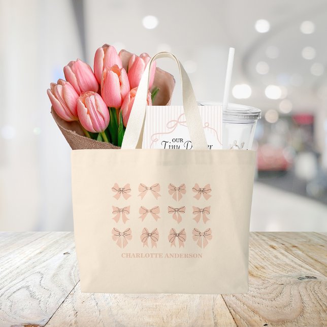 Cute Coquette Bow Pink Blush Large Tote Bag (Creator Uploaded)
