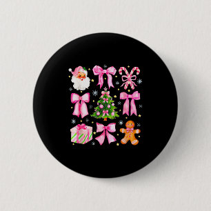Cute Coquette Bow Pink Christmas Tree Santa Ginger Button