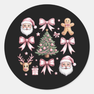Cute Coquette Bow Pink Christmas Tree Santa Ginger Classic Round Sticker